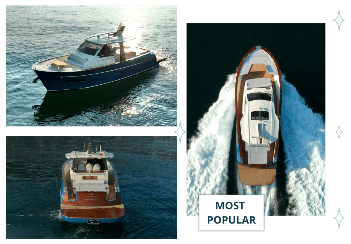 Three boats on water, one labeled 'Most Popular' in the center.